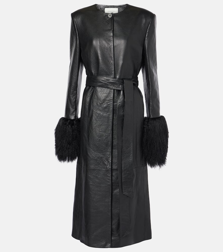 Shearling-trimmed leather coat