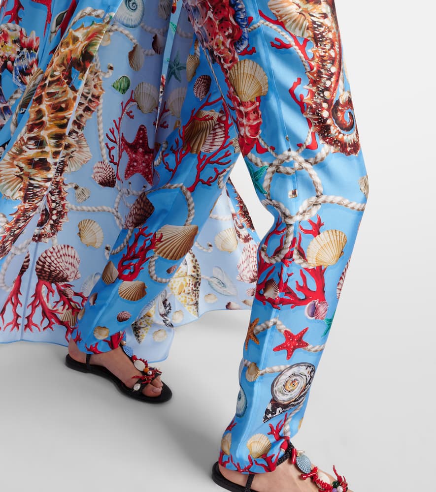 Capri printed silk straight pants