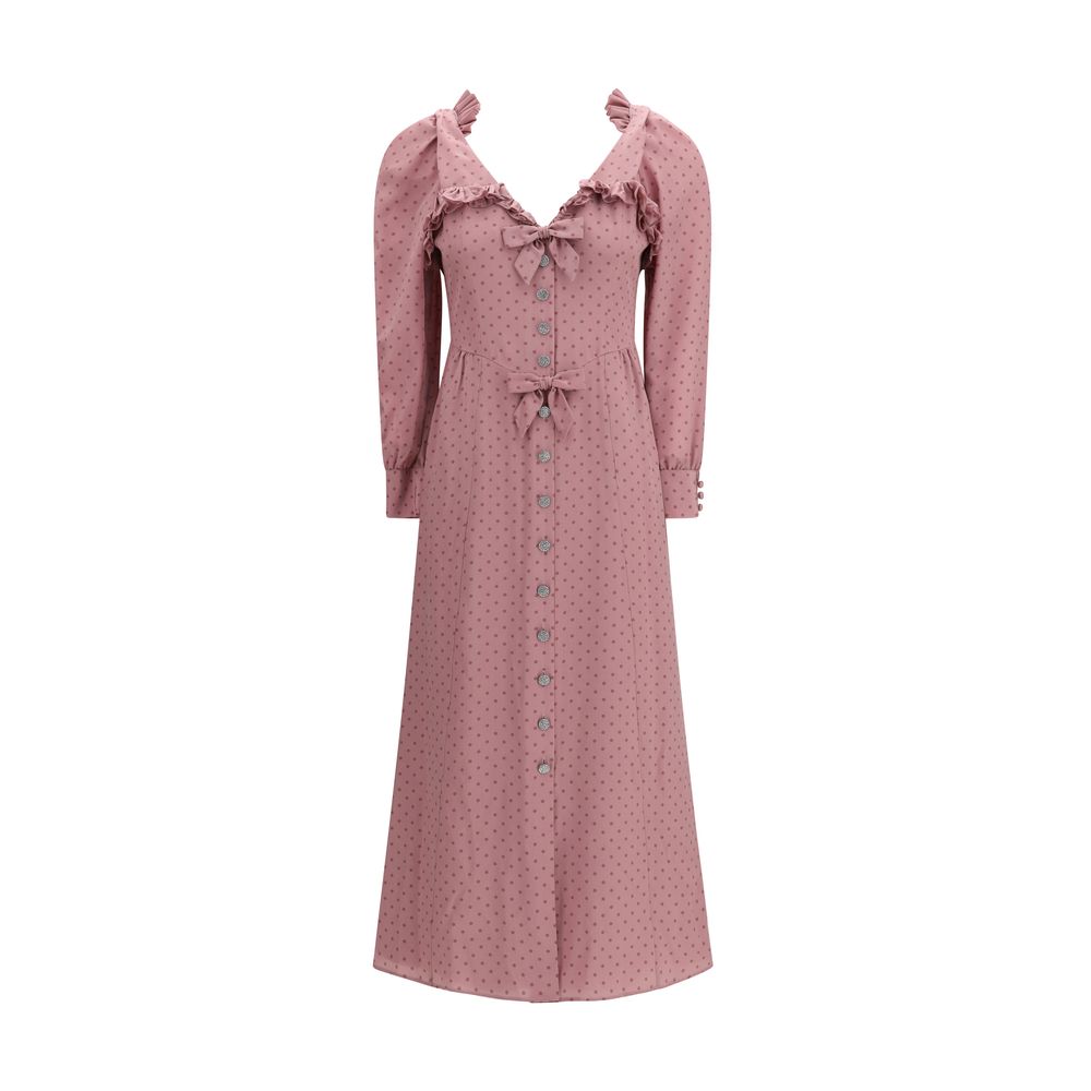 Polka Dot Silk Midi Dress — Pink