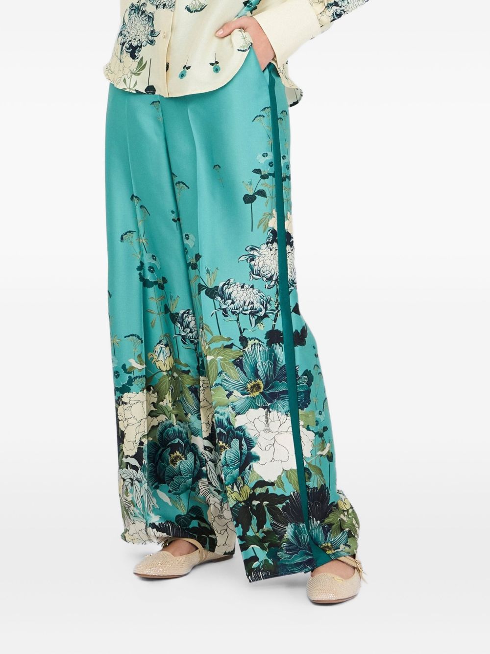 Floral-print trousers - Green
