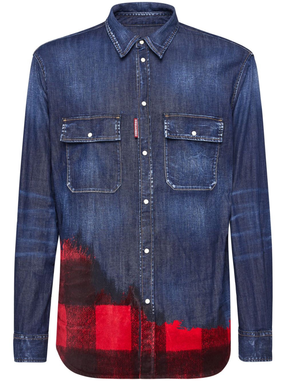 Check-print denim shirt - Blue