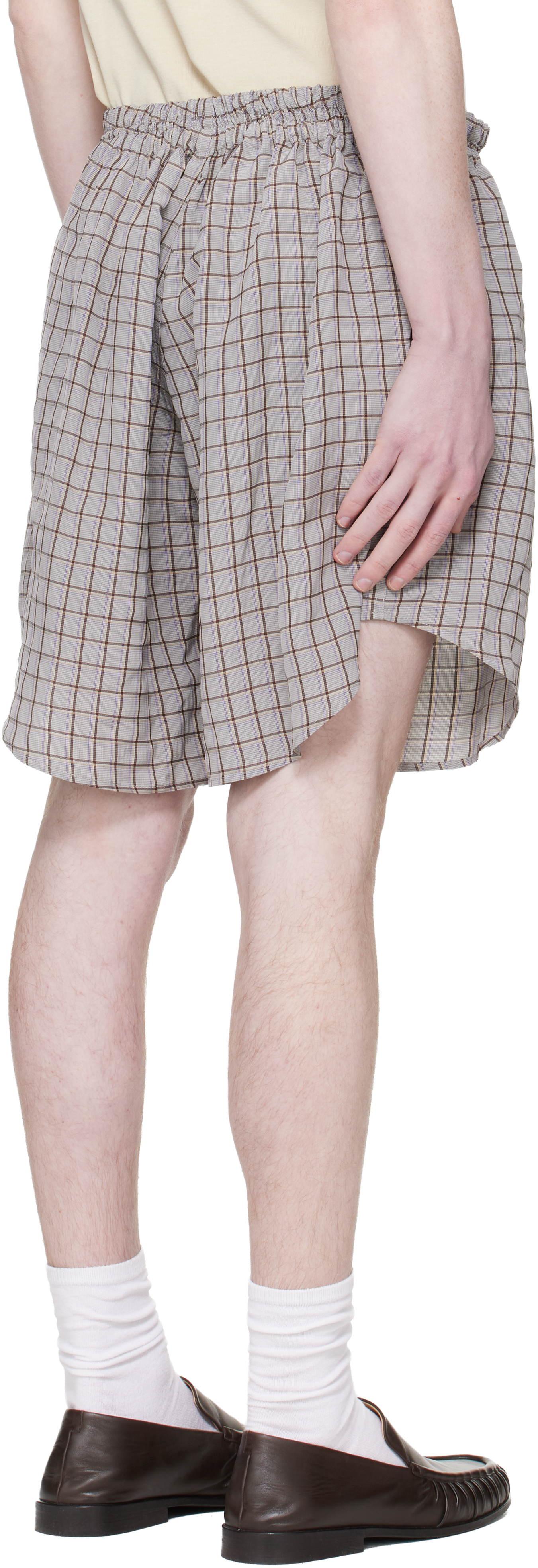 Gray & Brown Checked Shorts