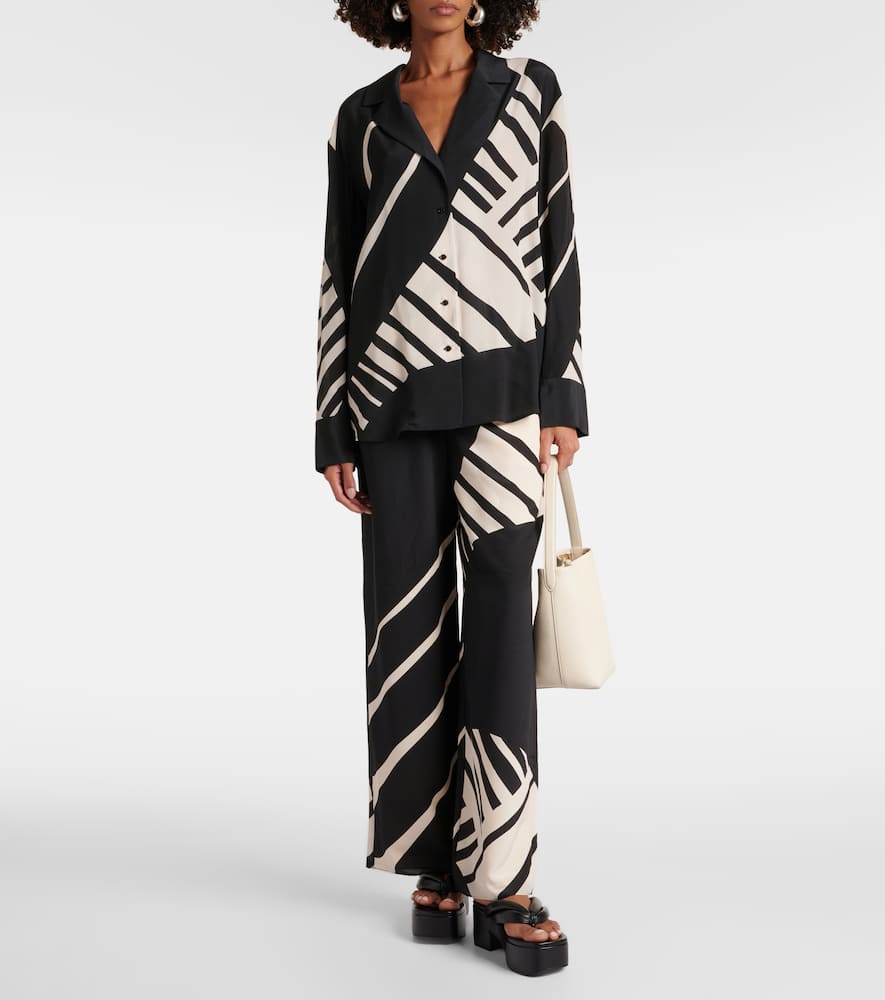 Printed mid-rise silk wide-leg pants