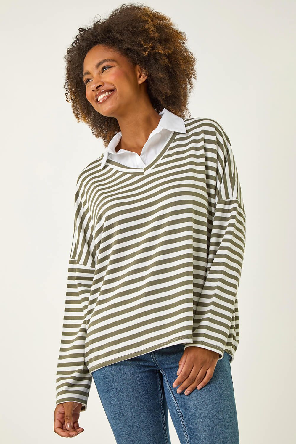 Roman Stripe Print 1 Top In Khaki