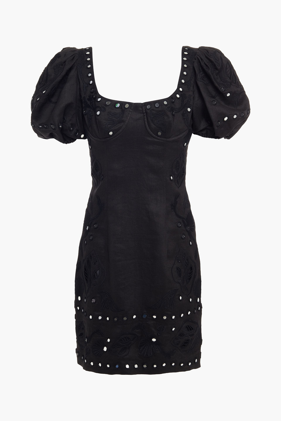 Embellished gathered ramie mini dress - Black - IT 48