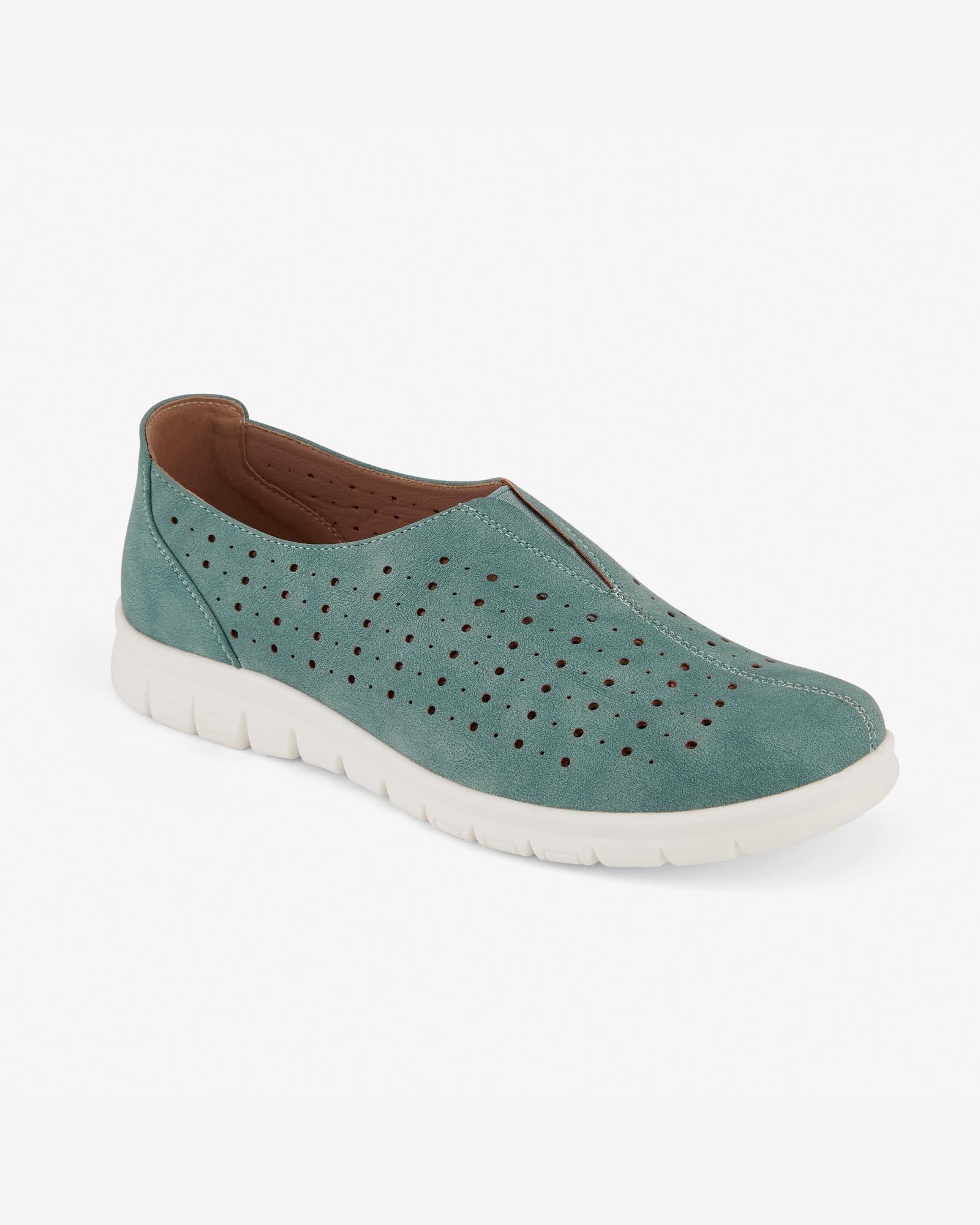 Women's Laser Cut Slip On Shoes in Green