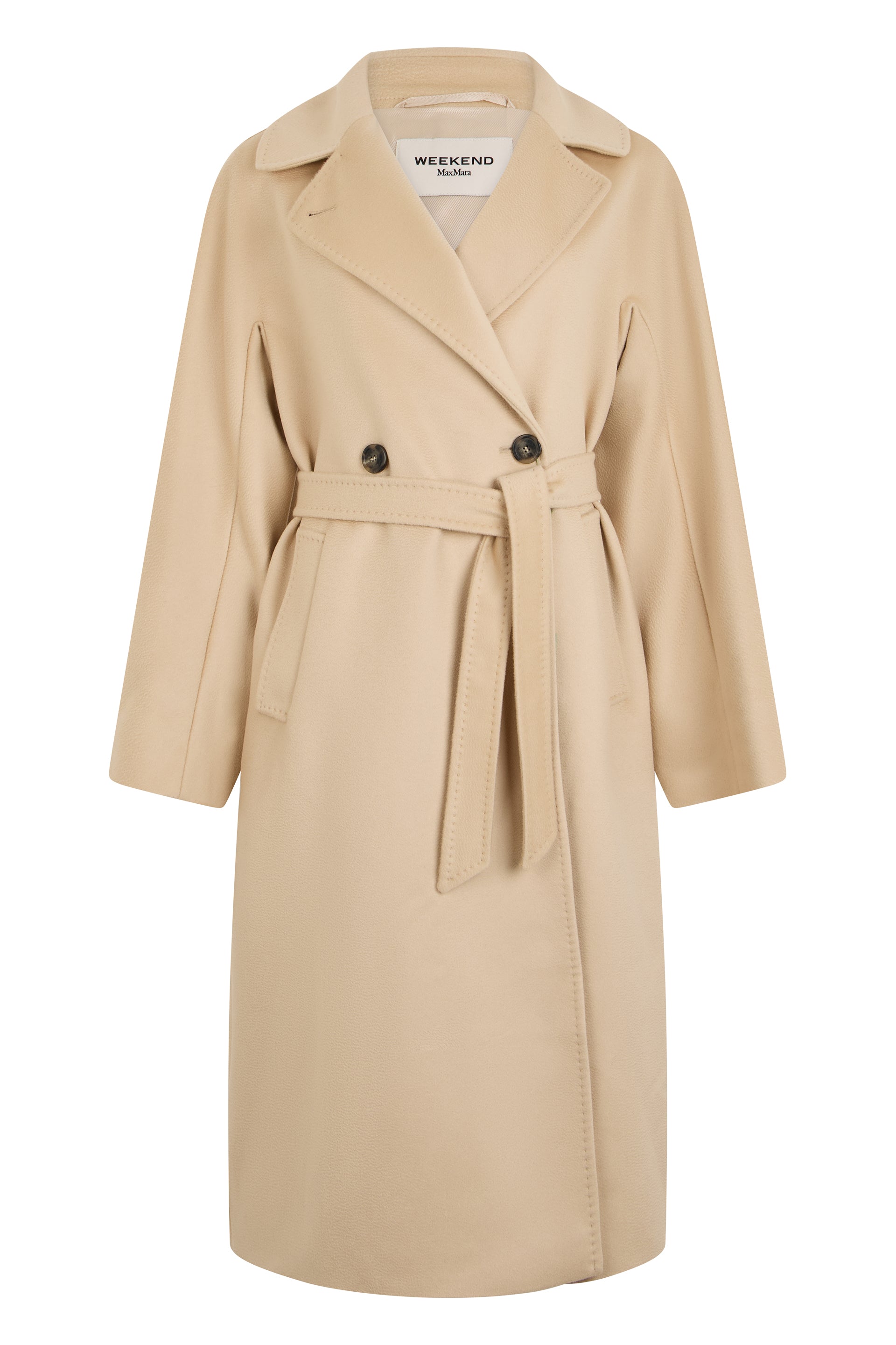 Weekend Double-Breasted Wool Jacket with Wide Collar and Waist Belt