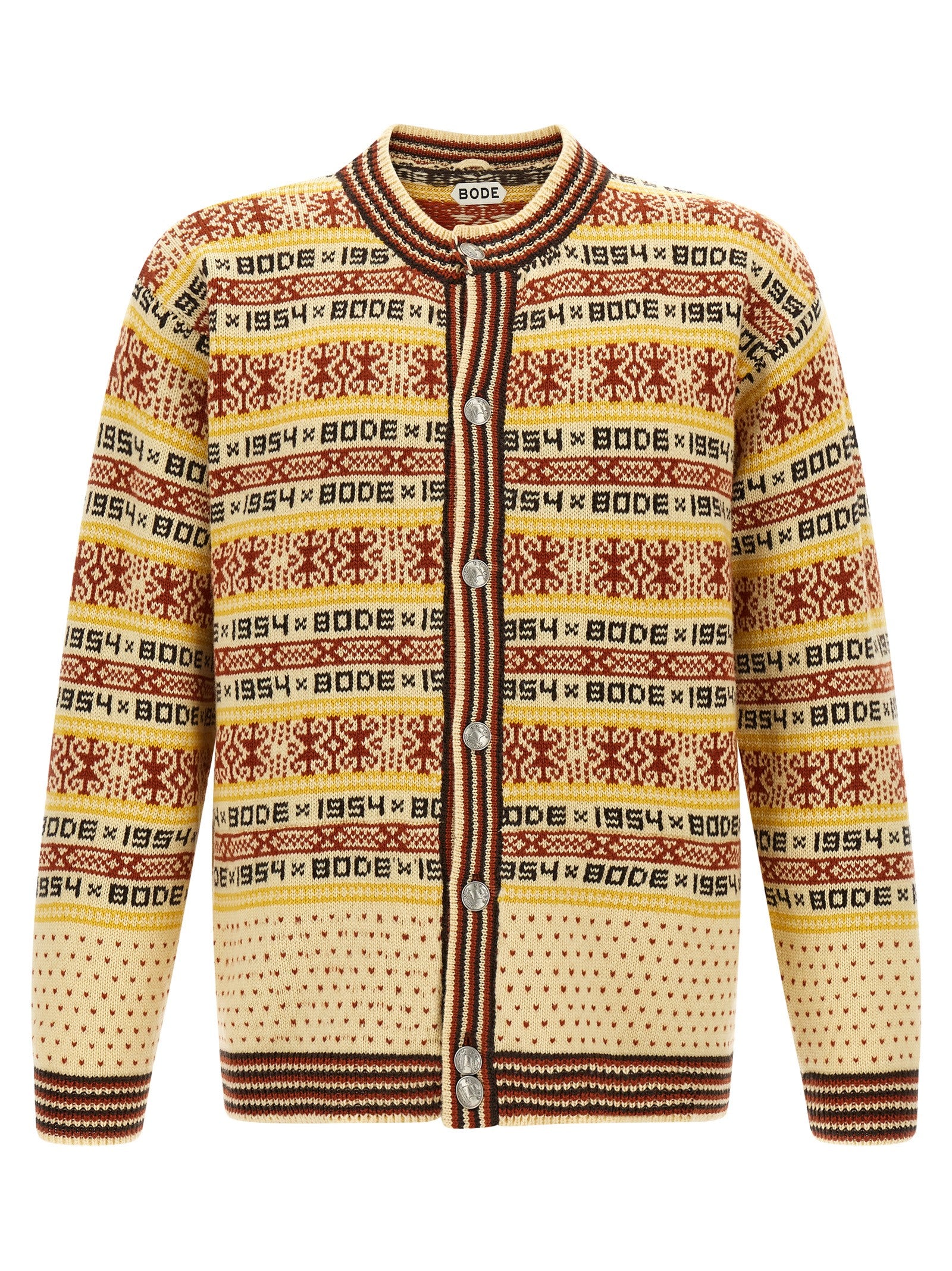Jacquard-Patterned Wool Cardigan — Multicolor