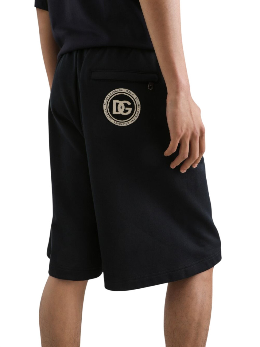 Blue Bermuda Shorts With Elasticated Waist And Logo On The Back In Cotton Man