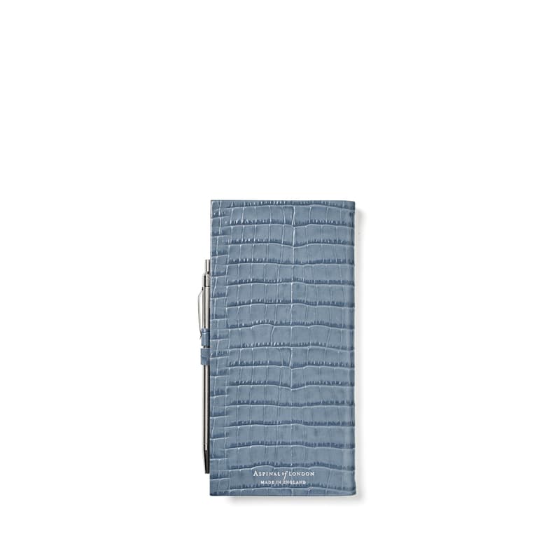 2025 Slim Pocket Leather Diary with Pen in Deep Shine Heritage Blue Small Croc