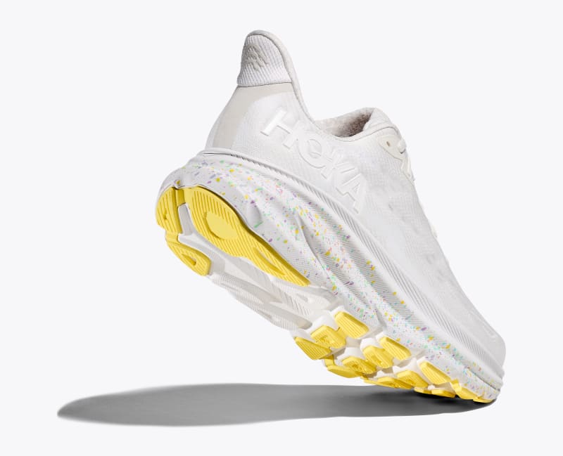 HOKA Women's Clifton 9 Shoes in White/Lemonade