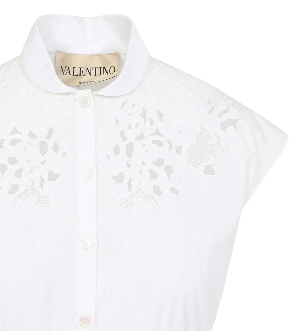 White Cotton Embroidery Midi Dress