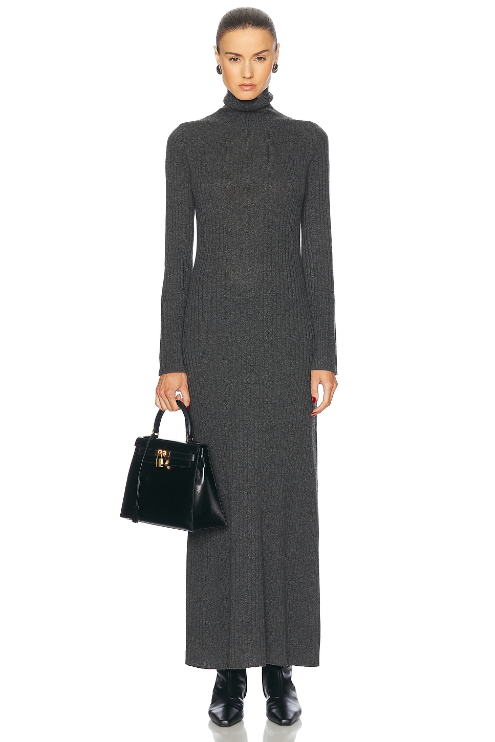 Guest In Residence Wide Rib Cashmere Turtleneck Dress in Charcoal - Charcoal. XL also in