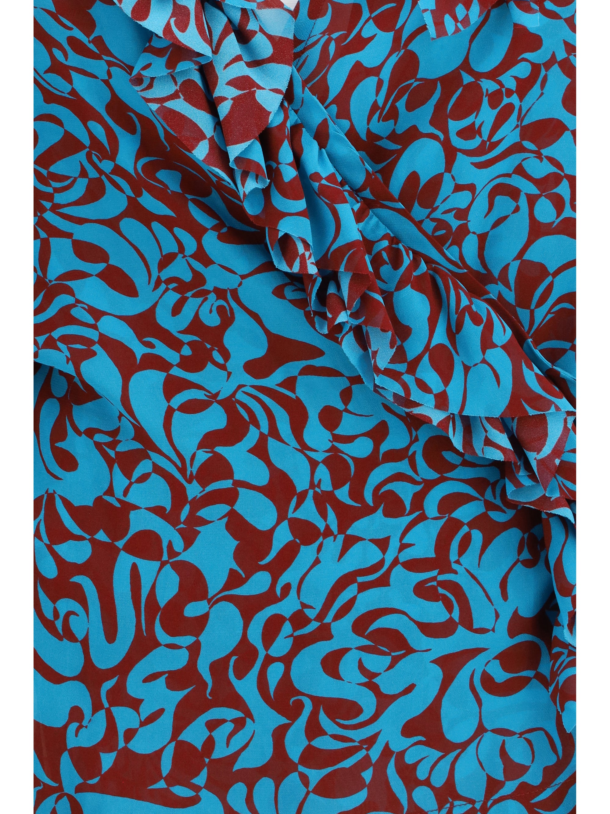 Abstract Printed Cotton Blouse — Turquoise