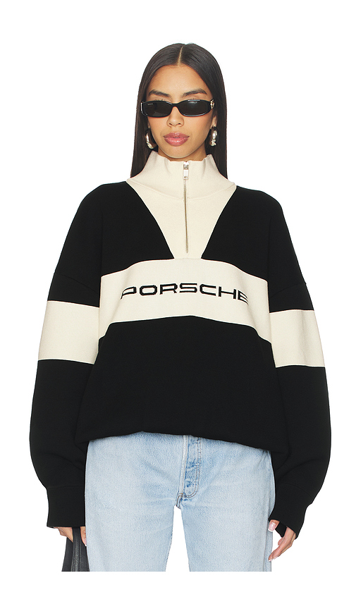Porsche x Revolve Jet Knit Half Zip in Black & Ivory. XL also in