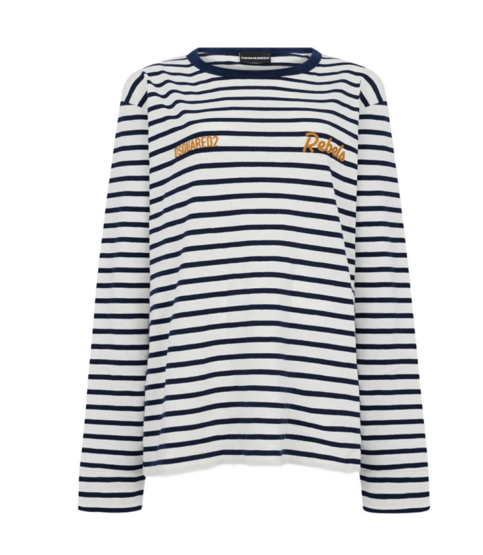 Black Crew Neck Stripes Logo T-Shirt