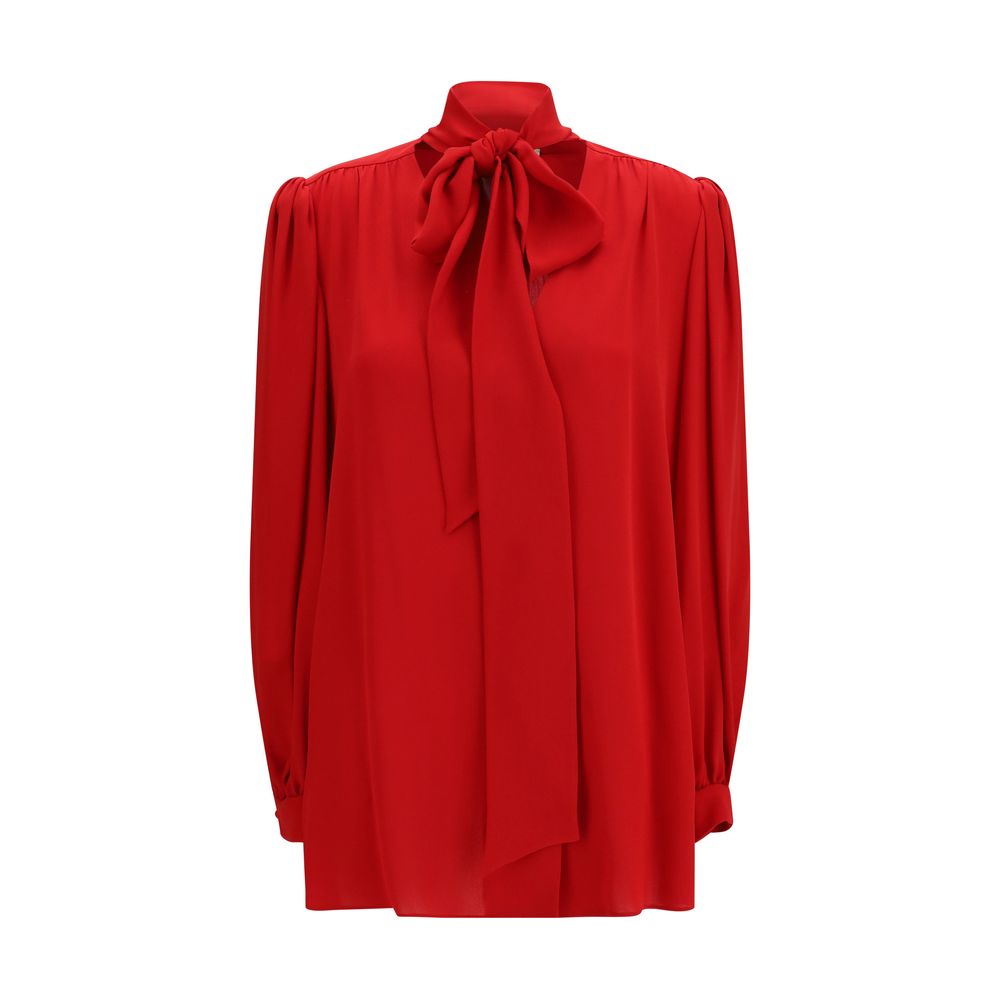 Silk Georgette with Bow Collar Blouse — Red