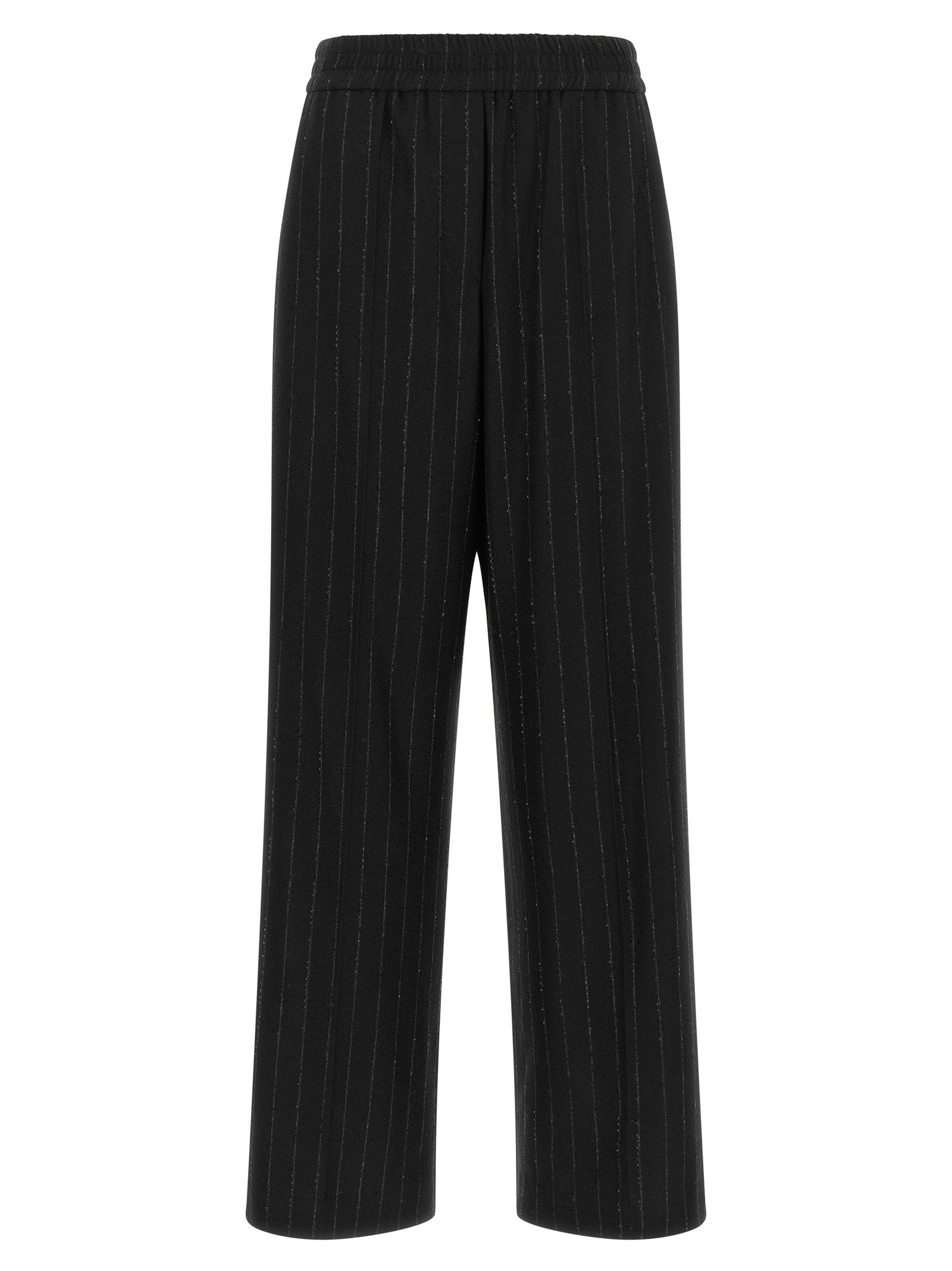 Micro-Sequin Pinstripe Trousers — Black