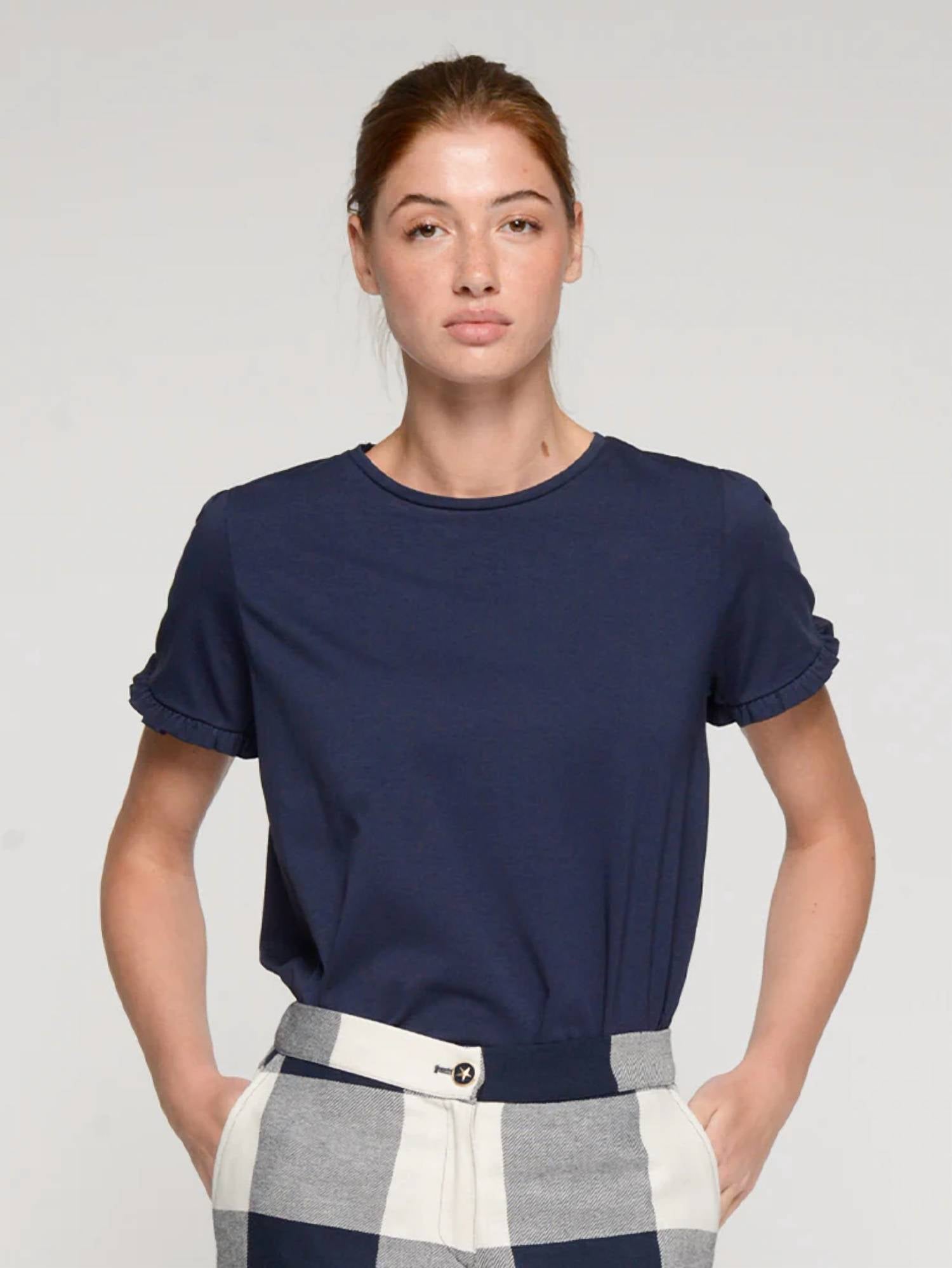 Ruffle Trim Tee In Azul