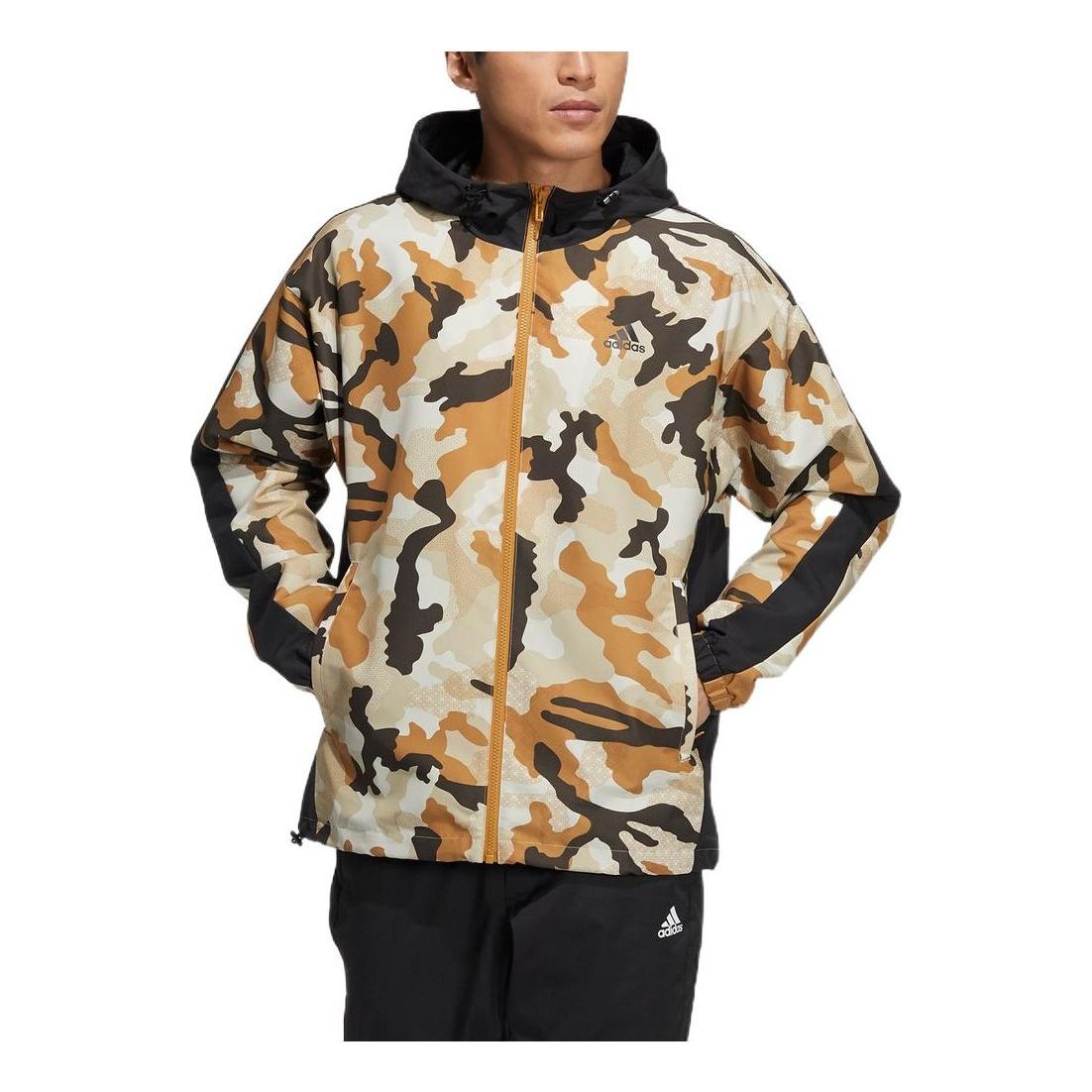 Men's Camouflage Adjustable Hooded Sports Gym Jacket Brown