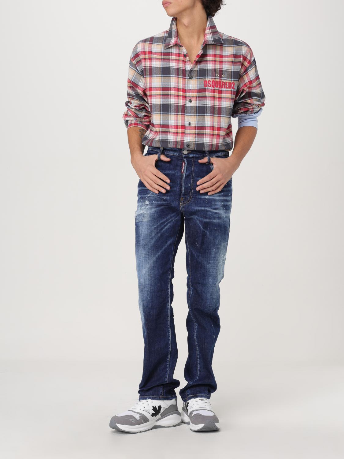 Distressed straight-leg jeans - Blue