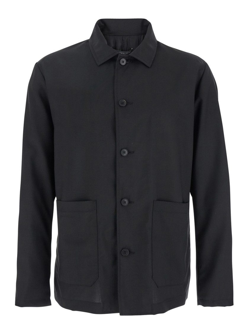 Black Jacket With Classic Collar And Patch Pockets On The Front In Wool Man