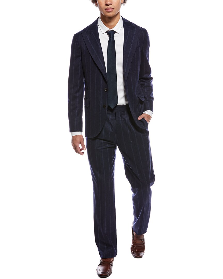 2Pc Wool, Silk, & Cashmere-Blend Suit With Pleated Pant