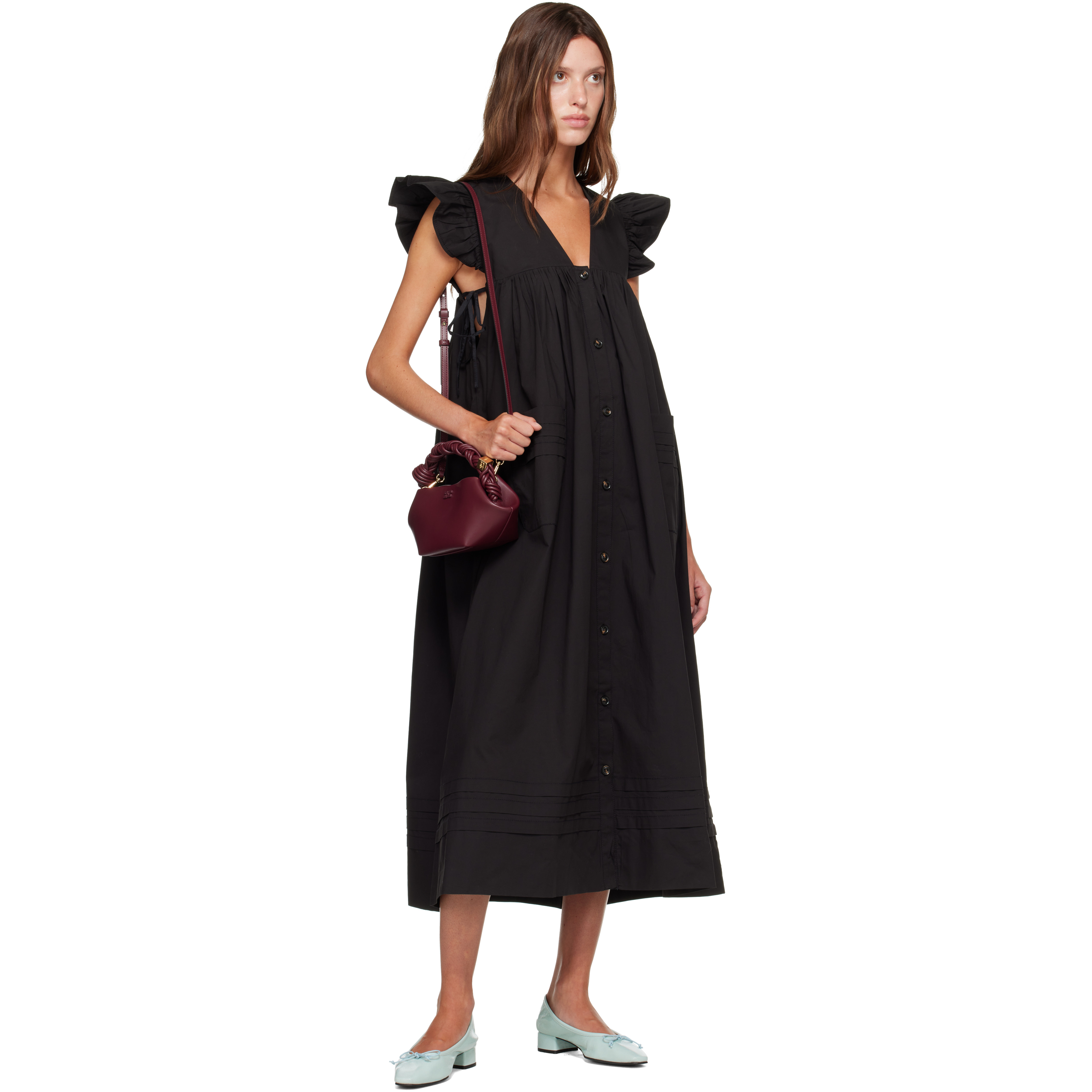 Black Stretch Cotton Angel Maxi Dress