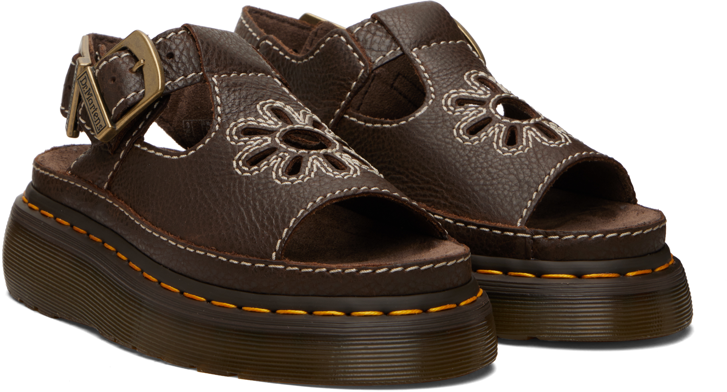 Brown Dunnet Flower Full Grain Leather Sandals