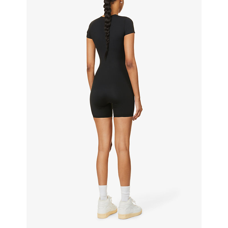 Womens Black Ultimate Brand-print Stretch-woven Playsuit