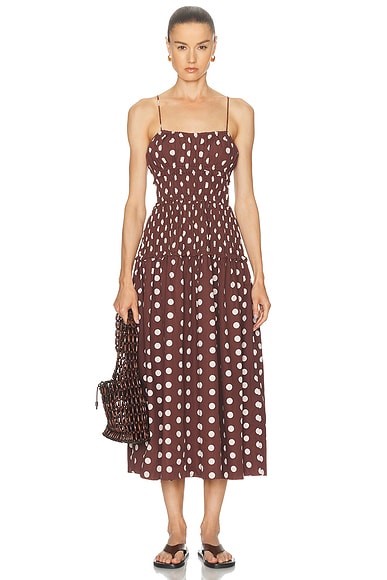 Juillet Amelia Dress in Brown Polka Dot - Brown. L also in M