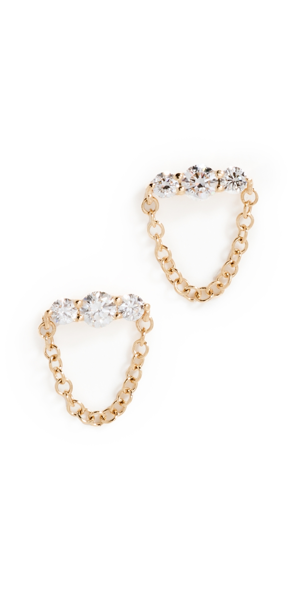 14k Graduated Diamond Bar Chain Stud Earrings Gold One Size