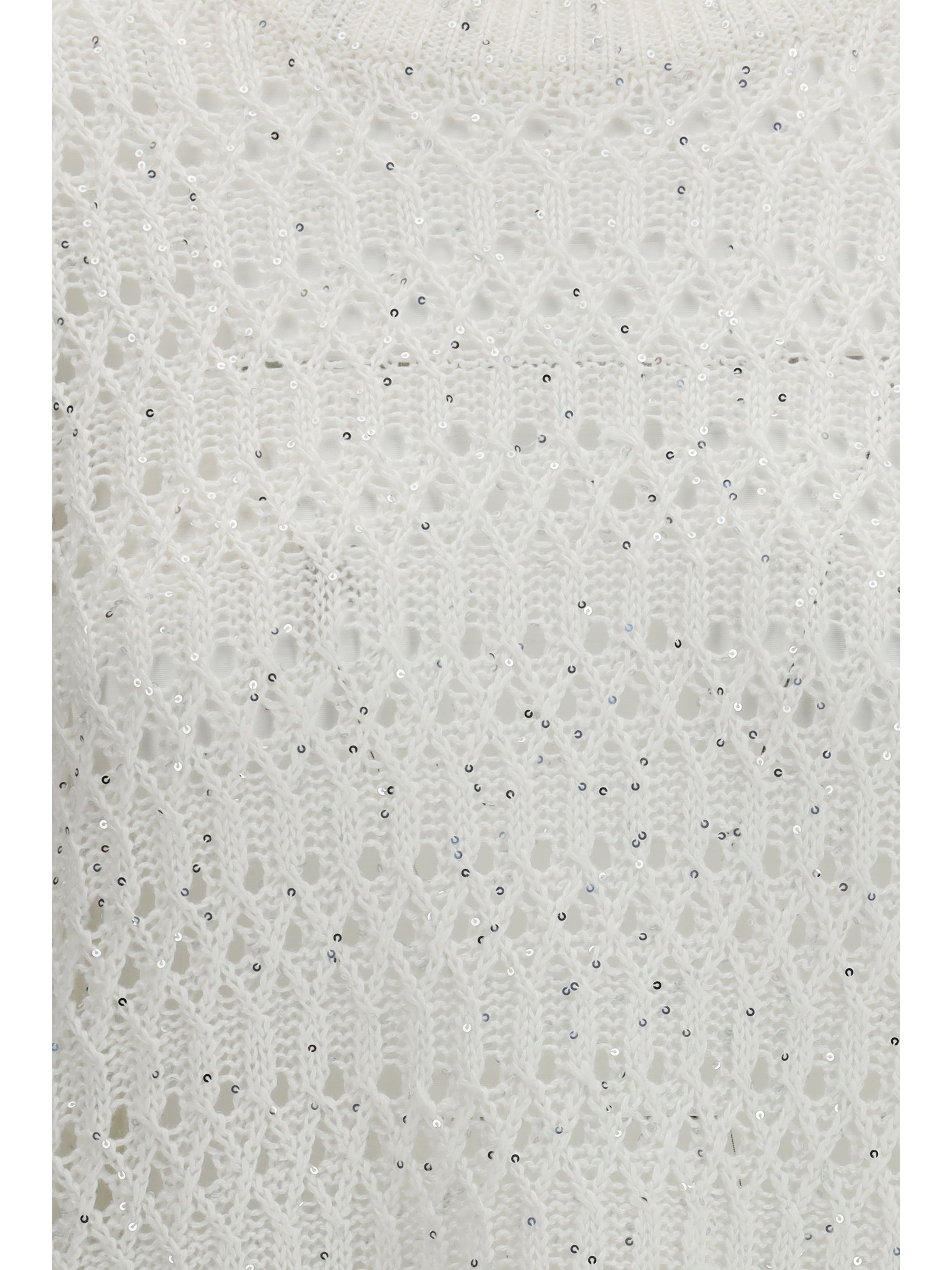 Openwork Silk with All-Over Sequins Sweater — White