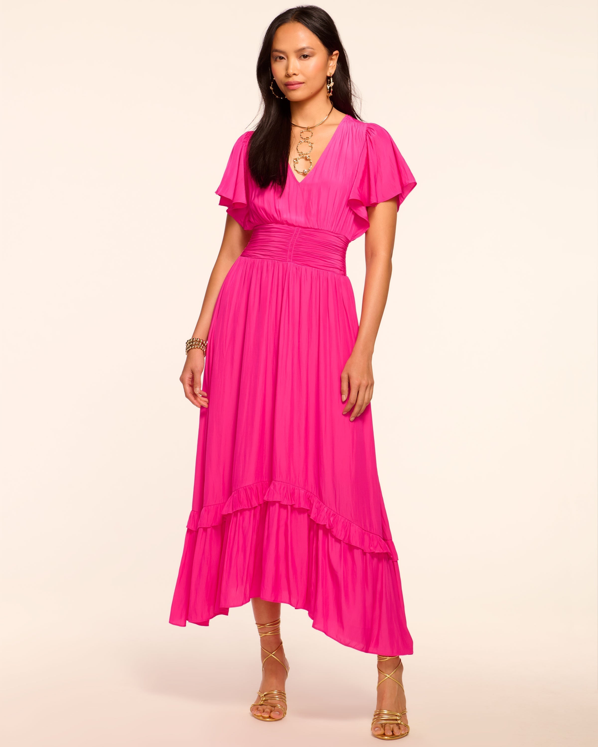 Joanie Short Sleeve Maxi Dress in Pink Petunia