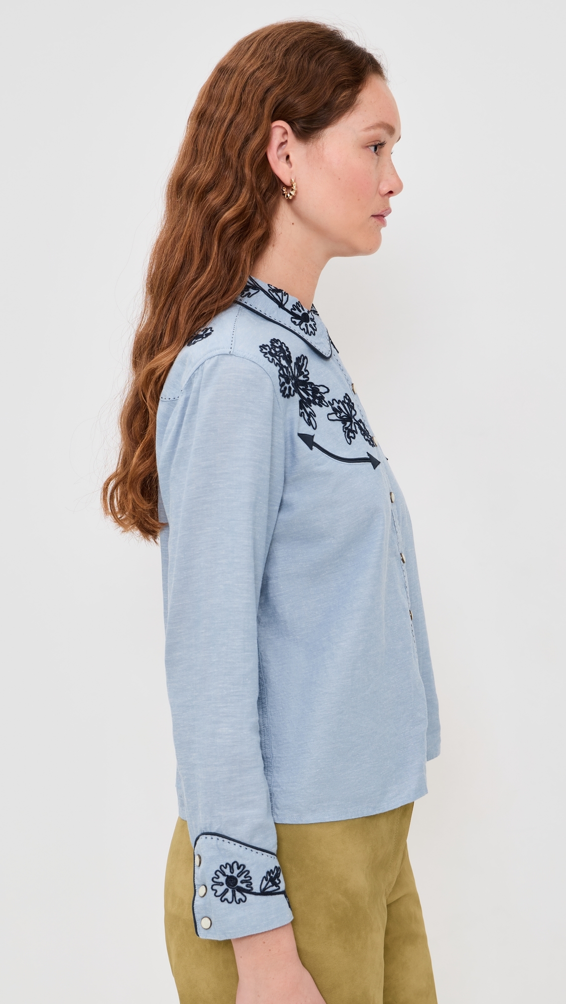 THE GREAT x Stetson The Chambray Embroidered Western Shirt Chambray