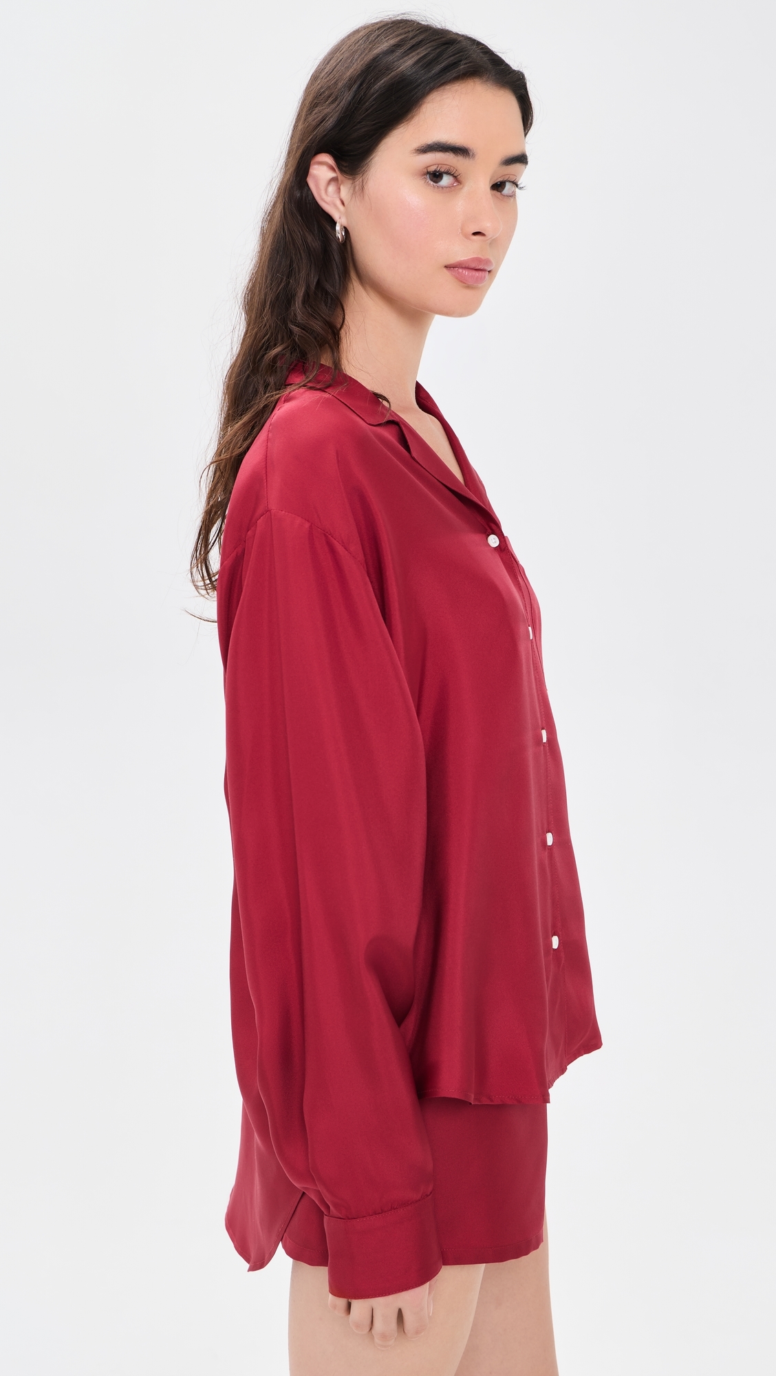 Notched Collar Long Sleeve Shirt Deep Red