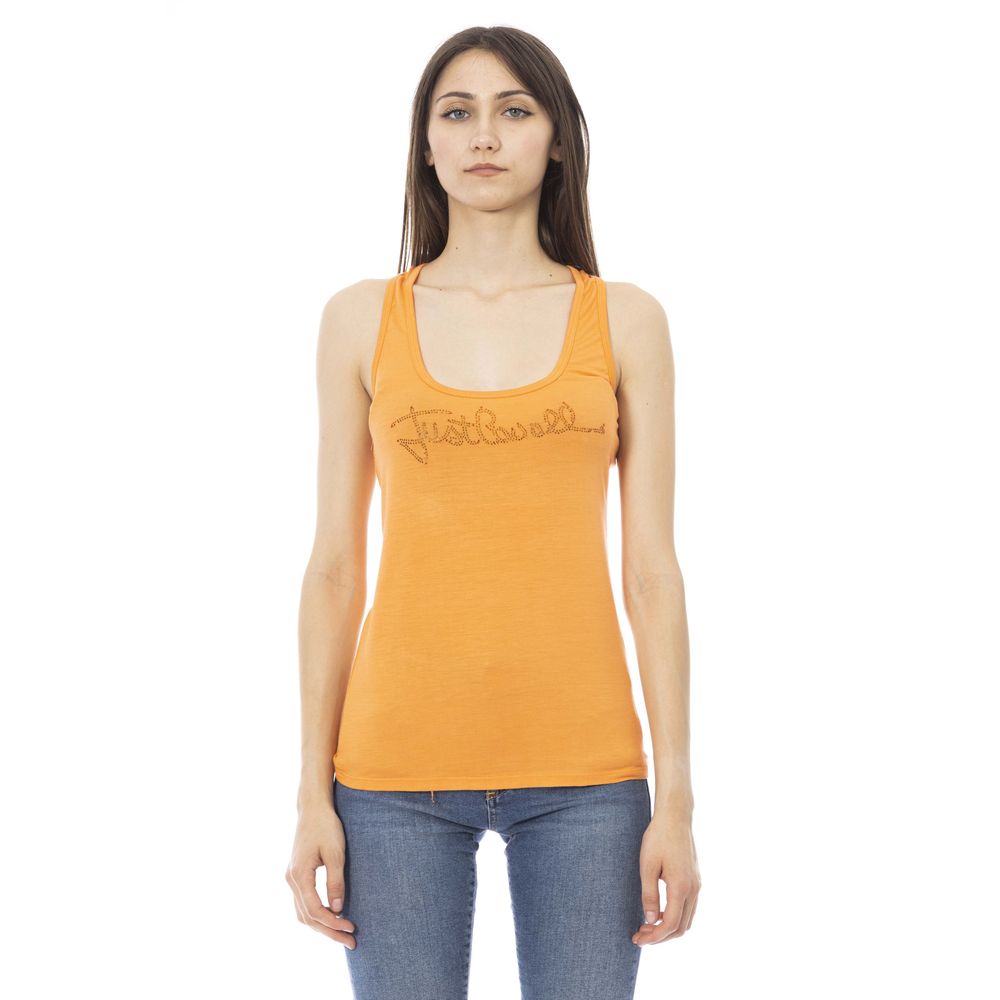 Logo-Embellished Viscose Tank Top — Orange