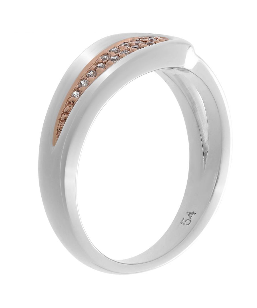 Orphelia Womens 925 Sterling Silver Ring - Silver/Rose ZR-7228 - Silver & Rose Gold - N