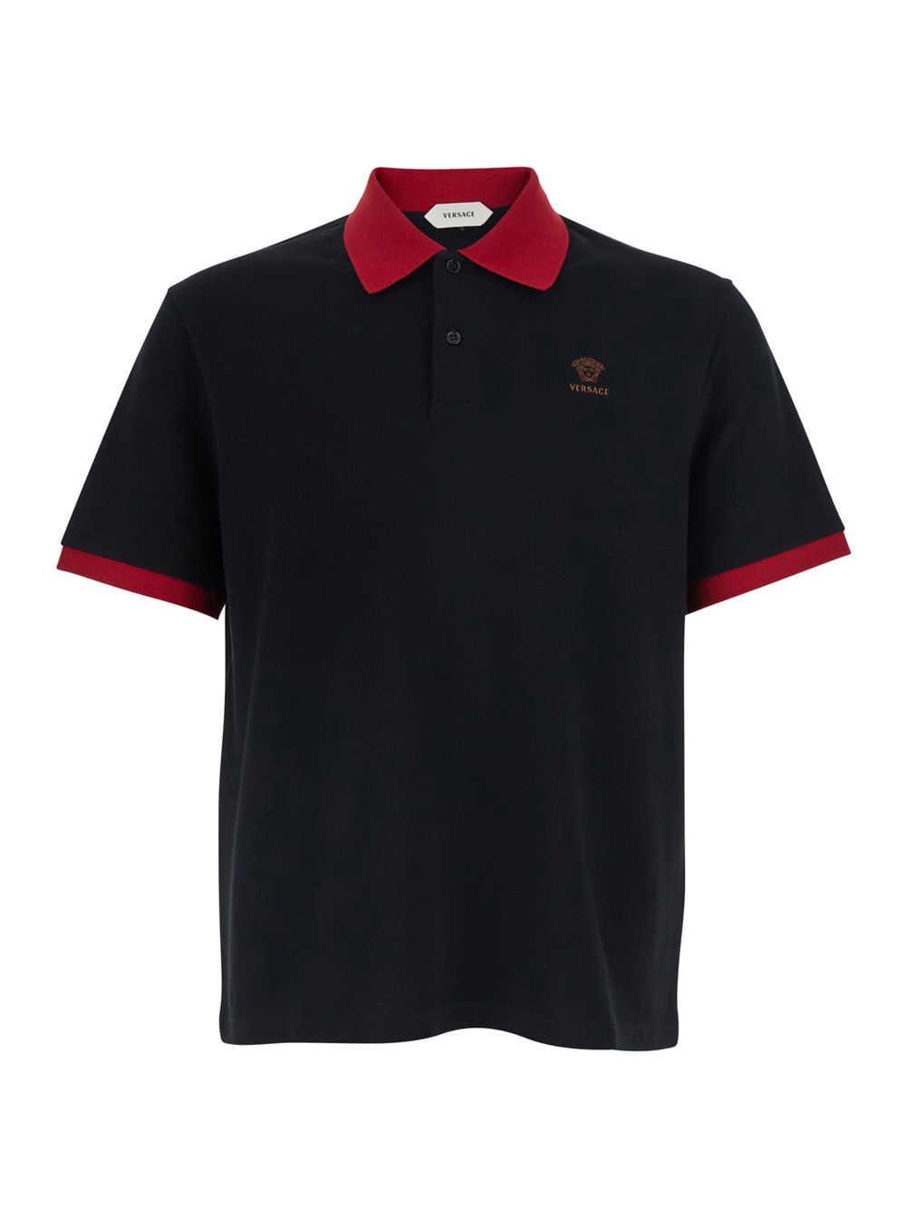 T-shirt piquet Black With Round Neck And Short Sleeves For Men