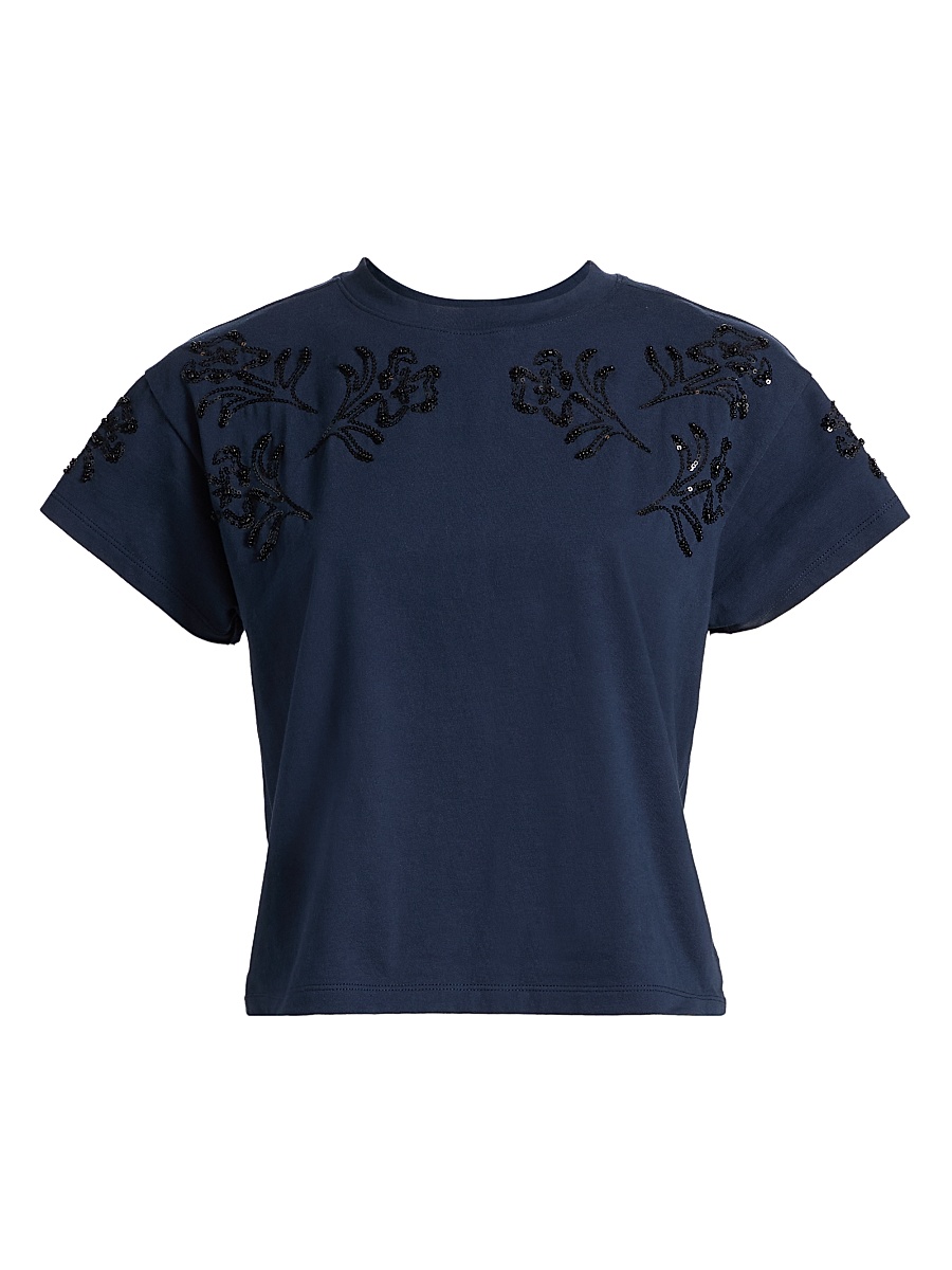 Women's Kelly Beaded Floral T-Shirt - Navy Multi