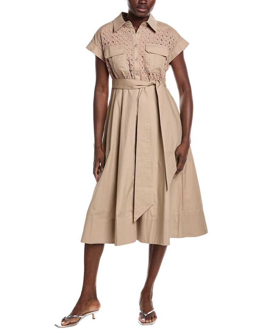 Eyelet Bodice Tie Waist Midi Dress