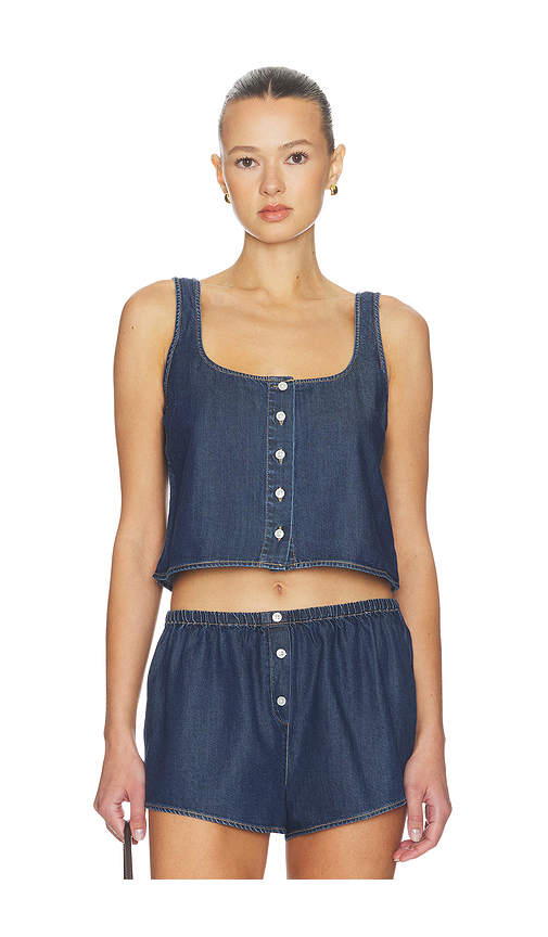 Good American Denim Button Front Tank Top in Blue. XXL. Also in L, M, S