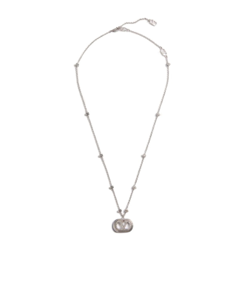 VLOGO SIGNATURE METAL NECKLACE WITH PEARLS AND SWAROVSKI CRYSTALS