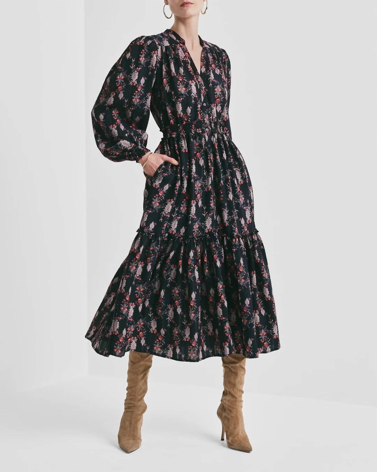 Bohemian Belt Dress In Midnight Paisley