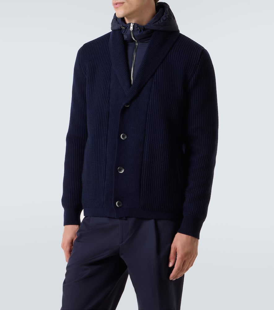Layered wool and technical cardigan