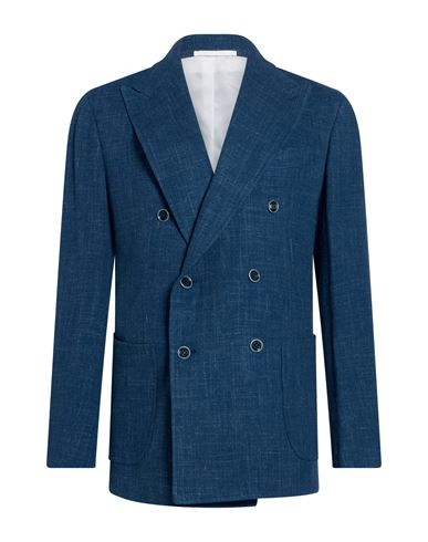 Man Blazer Blue Size 42 Virgin Wool, Silk, Linen