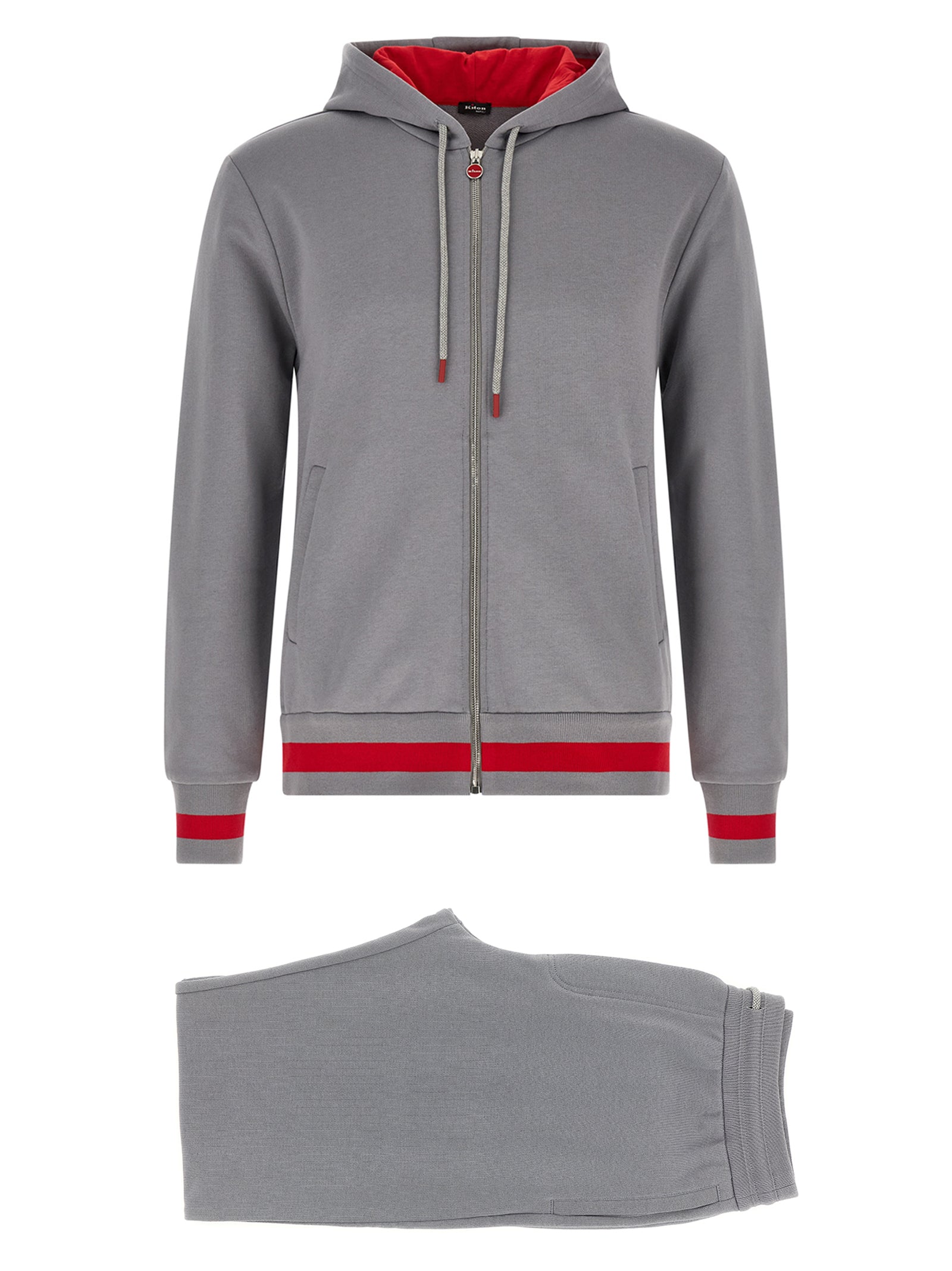 Contrast-Striped Cotton Hoodie — Gray