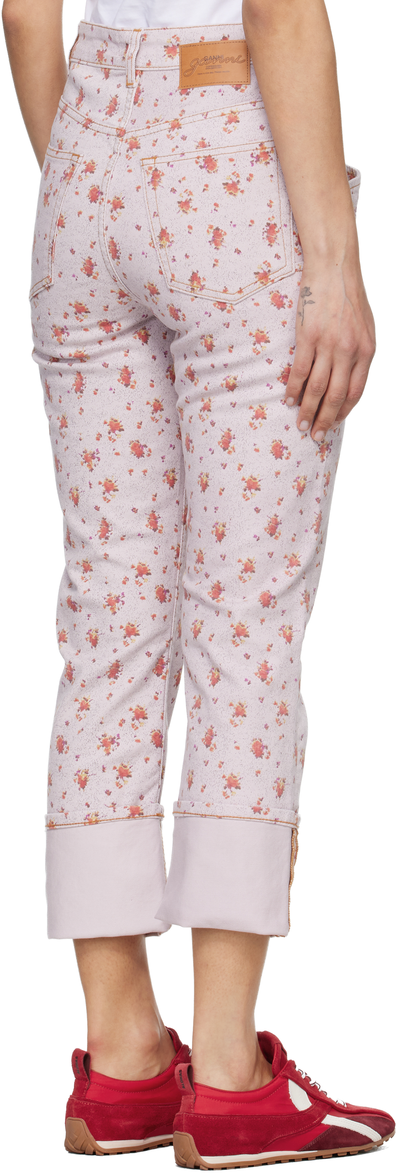 Pink Printed Capri Slim Jeans
