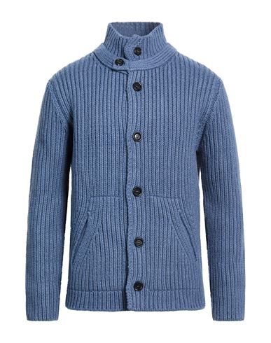 Man Cardigan Slate blue Size M Merino Wool, Polyamide