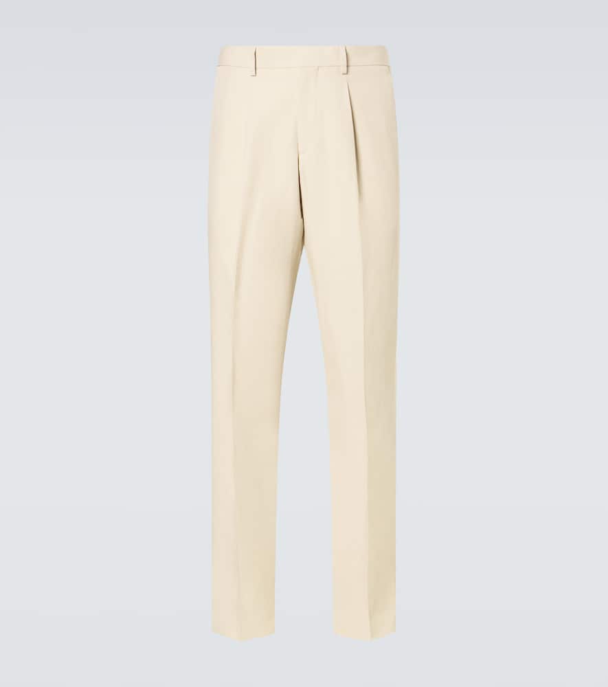 Linen, cotton, and silk straight pants
